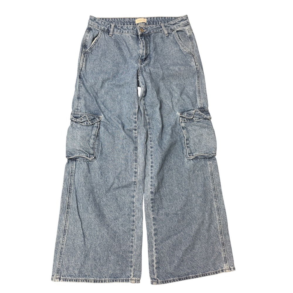 PacSun Low Rise Baggy Cargo Jeans Womens 29 Light Blue Wash Excellent Wide Leg